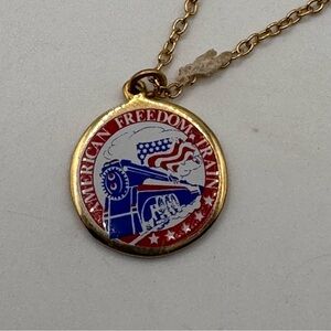 Vintage 1976 freedom train bicentennial patriotic charm on Goldtone necklace